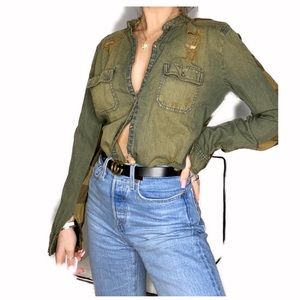 Reversible army green button down